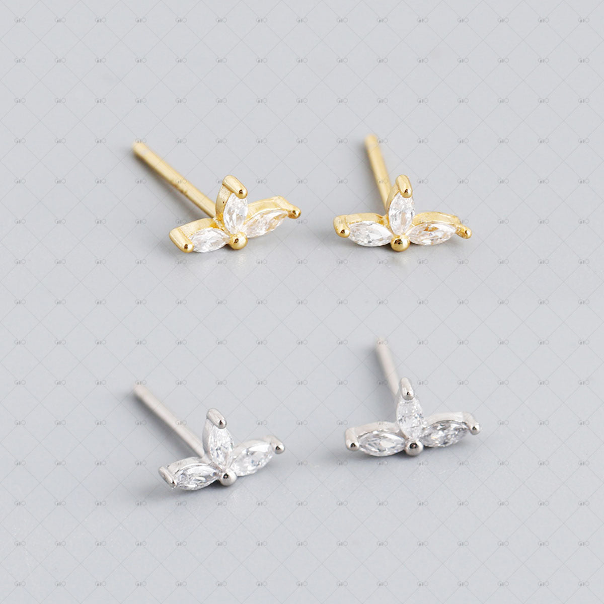 S925 Silver Three-petal Shaped Zircon Earrings