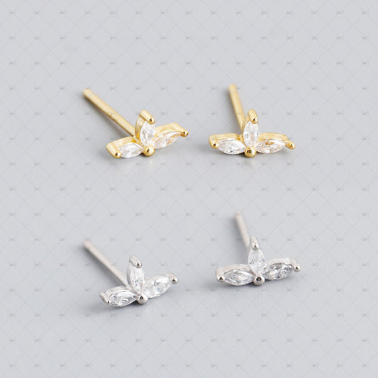 S925 Silver Three-petal Shaped Zircon Earrings