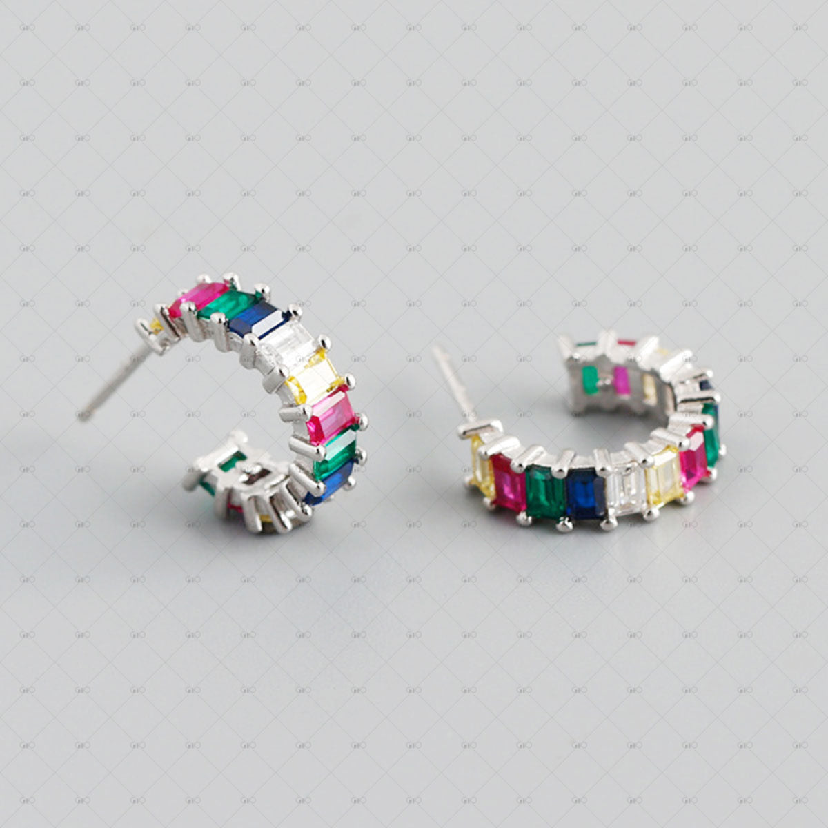 S925 Silver Square Multicolor Zircon Round Earrings