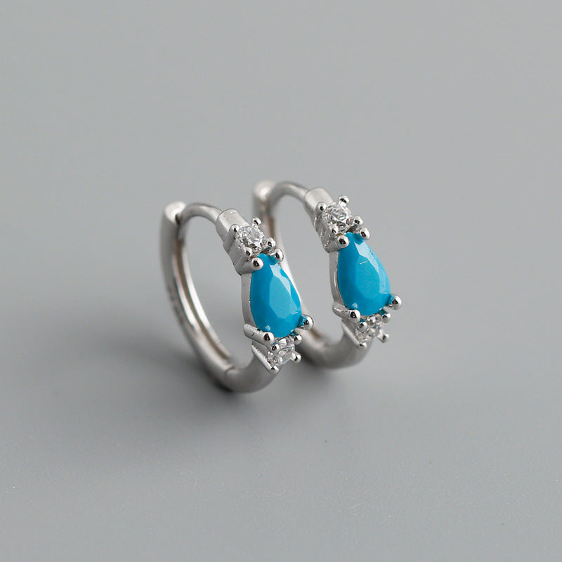 S925 Silver Blue Pine Drop Zircon Earrings