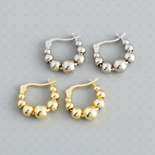 S925 Silver Cool Art Bead Shape Earrings