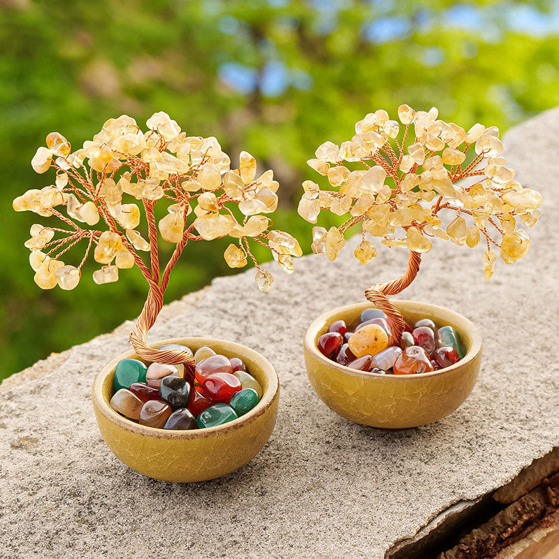 Natural Citrine Crushed Stone Agate Tumbled Stone Tree of Life Ornaments