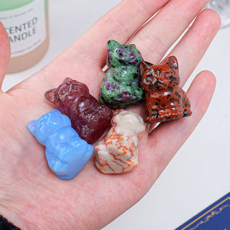 Natural Crystal Rough Stone Polished Cat Animal Ornaments