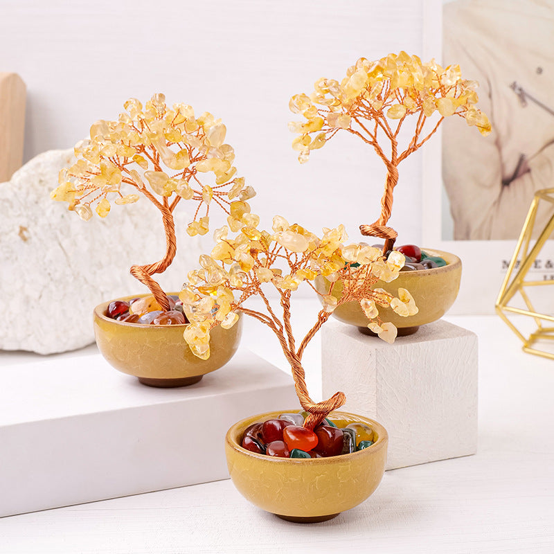 Natural Citrine Crushed Stone Agate Tumbled Stone Tree of Life Ornaments