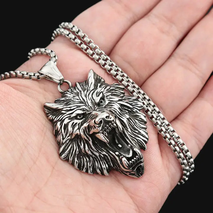 Viking Style Hip-Hop Wolf Head Necklace