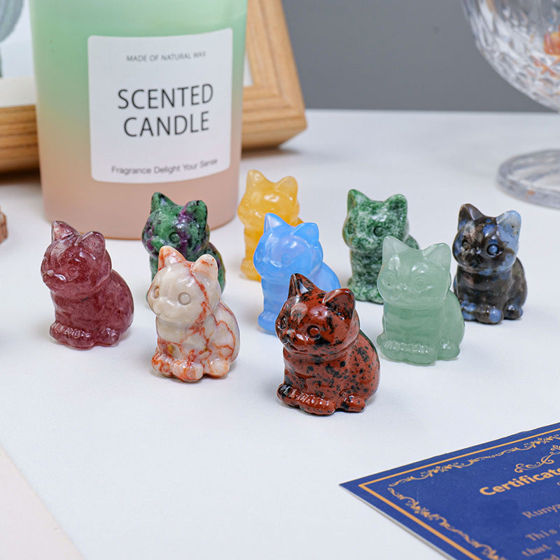 Natural Crystal Rough Stone Polished Cat Animal Ornaments