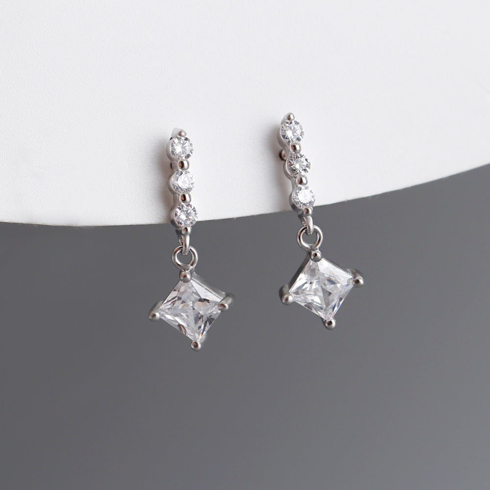 S925 Silver Versatile Square Zirconia Earrings