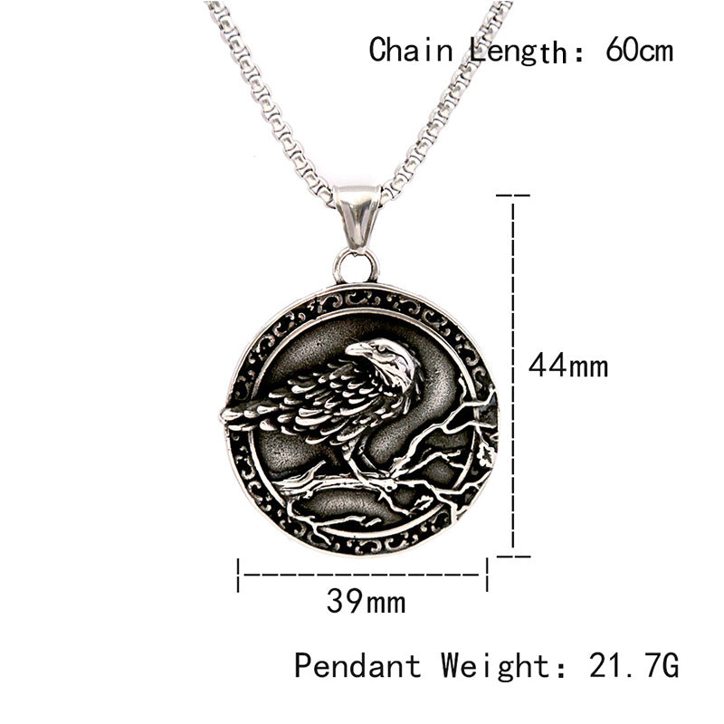 Viking Style Raven Pendant Embossed Necklace