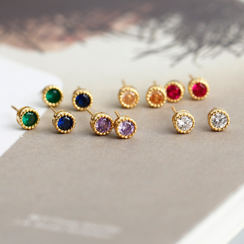 S925 Silver Multi-Color Zircon Round Earrings