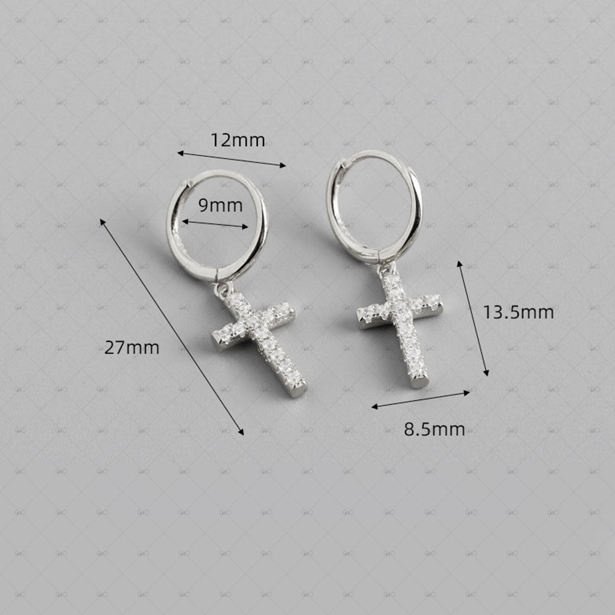 S925 Silver Cross Shape Zircon Round Earrings