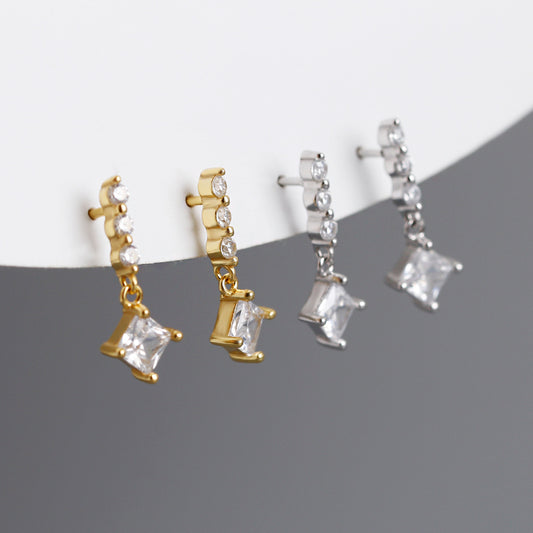 S925 Silver Versatile Square Zirconia Earrings