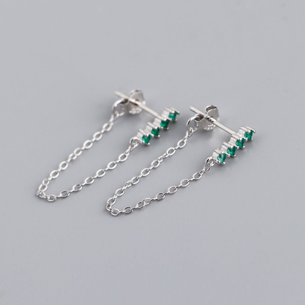 S925 Silver Multi-color Tassel Chain Style Earrings