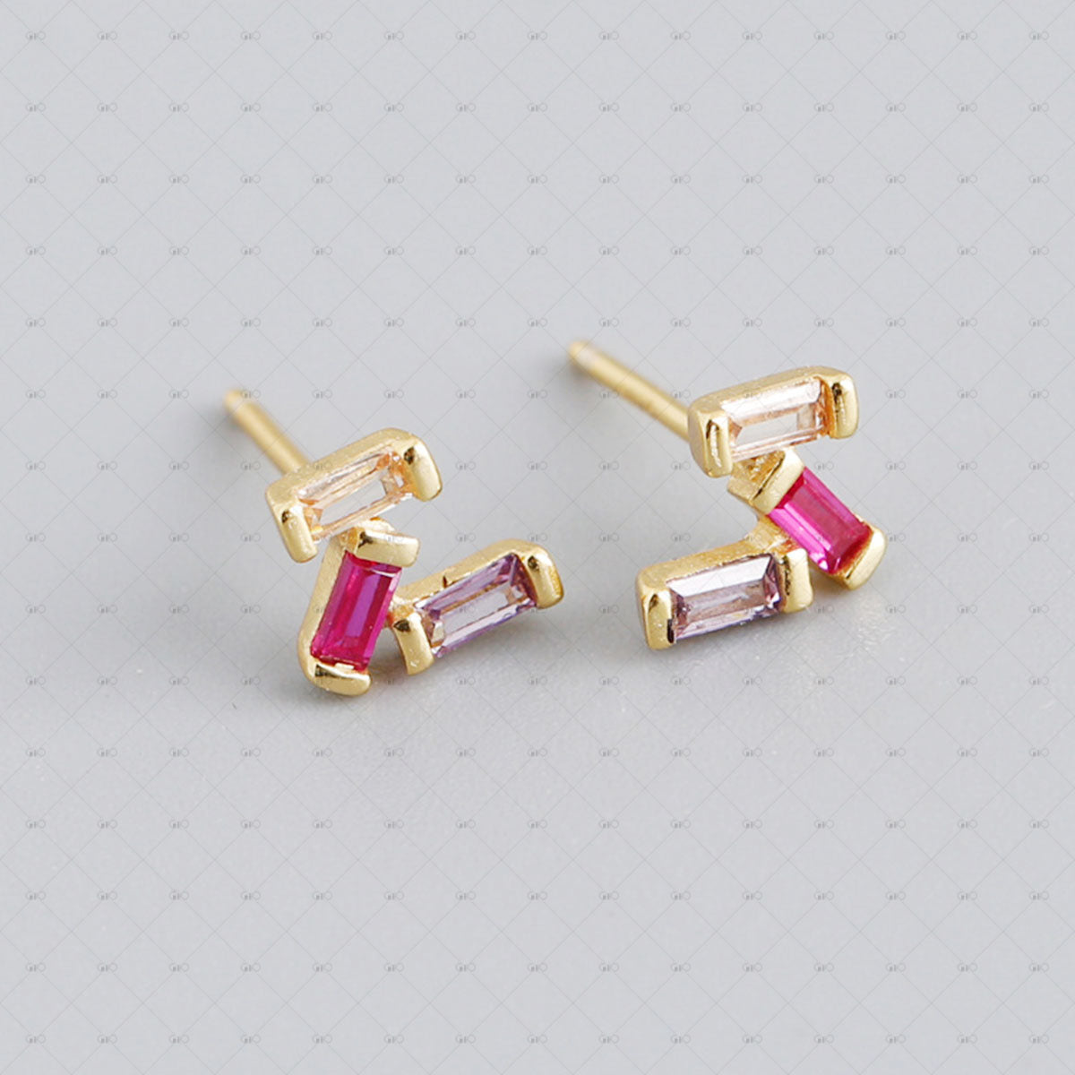 S925 Silver Small Square Colored Zirconia Earrings