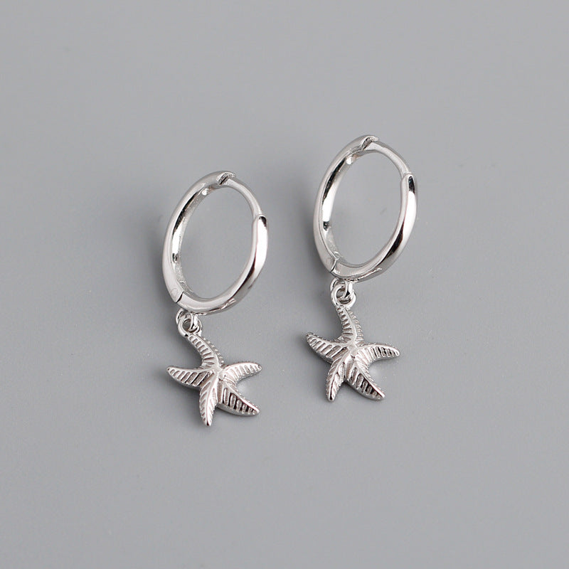 S925 Silver Starfish Shaped Round Earrings