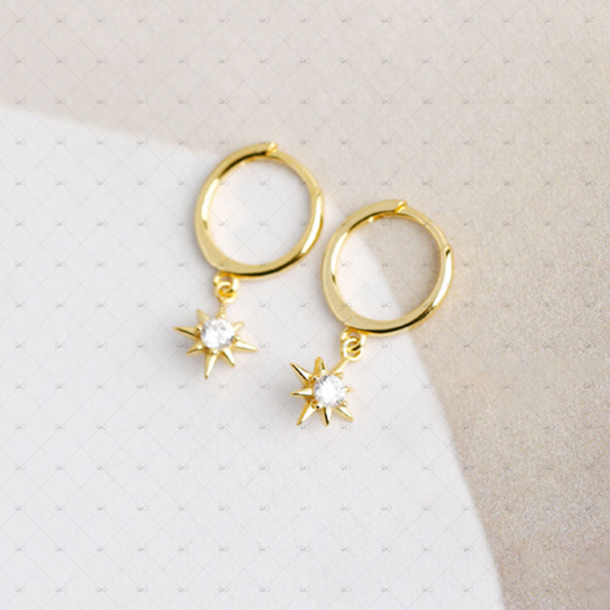 S925 Silver Eight-pointed Star Shaped Small Sun Zircon Earrings