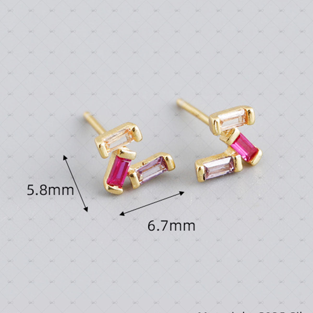 S925 Silver Small Square Colored Zirconia Earrings