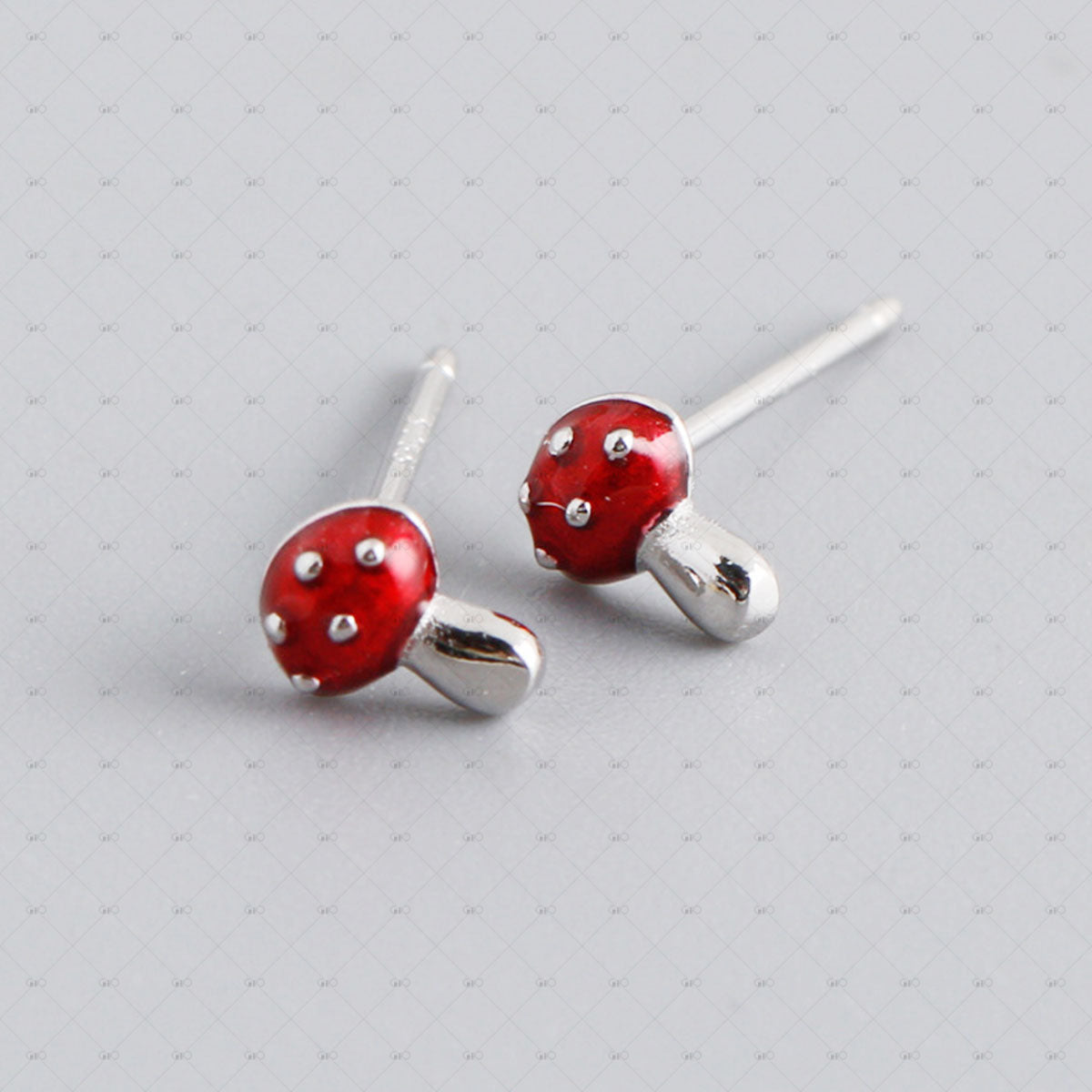 S925 Silver Red Mushroom Shape Oil Drop Earrings