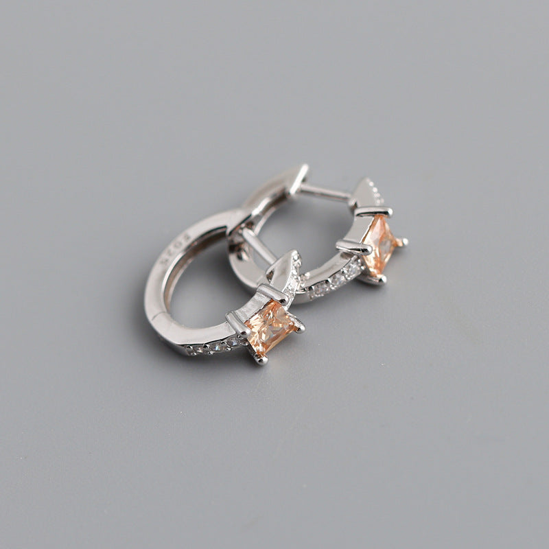 S925 Silver Colored Square Zircon Earrings