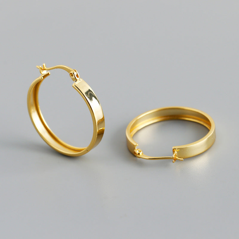 S925 Silver Wide Flat Hoop Earrings