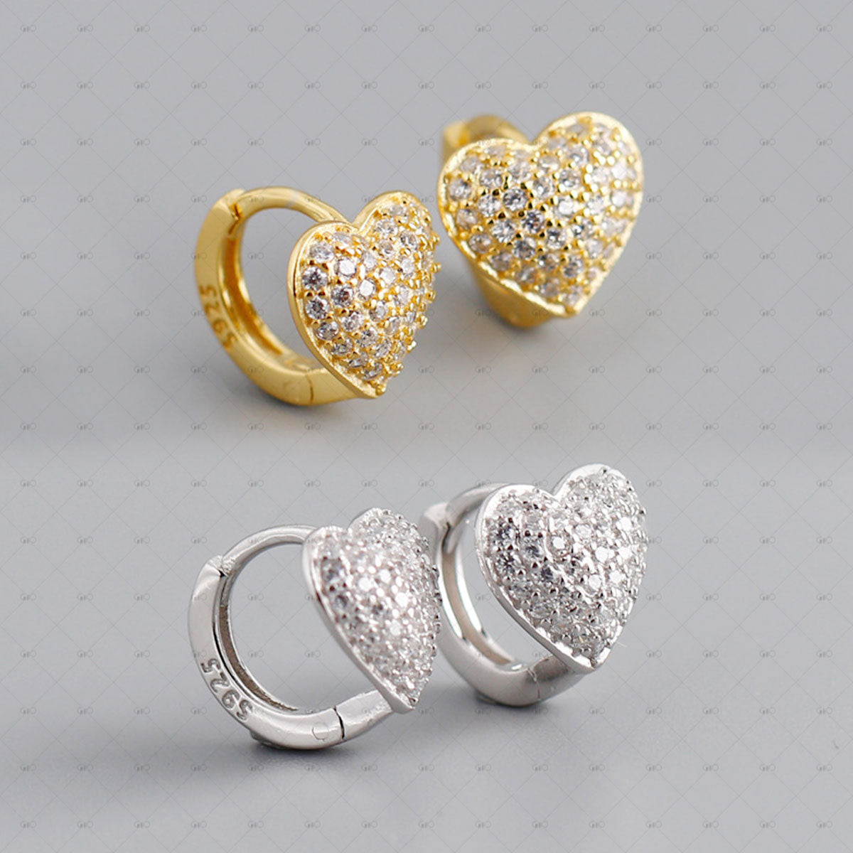 S925 Silver Heart Shape Sparkling Zircon Round Earrings