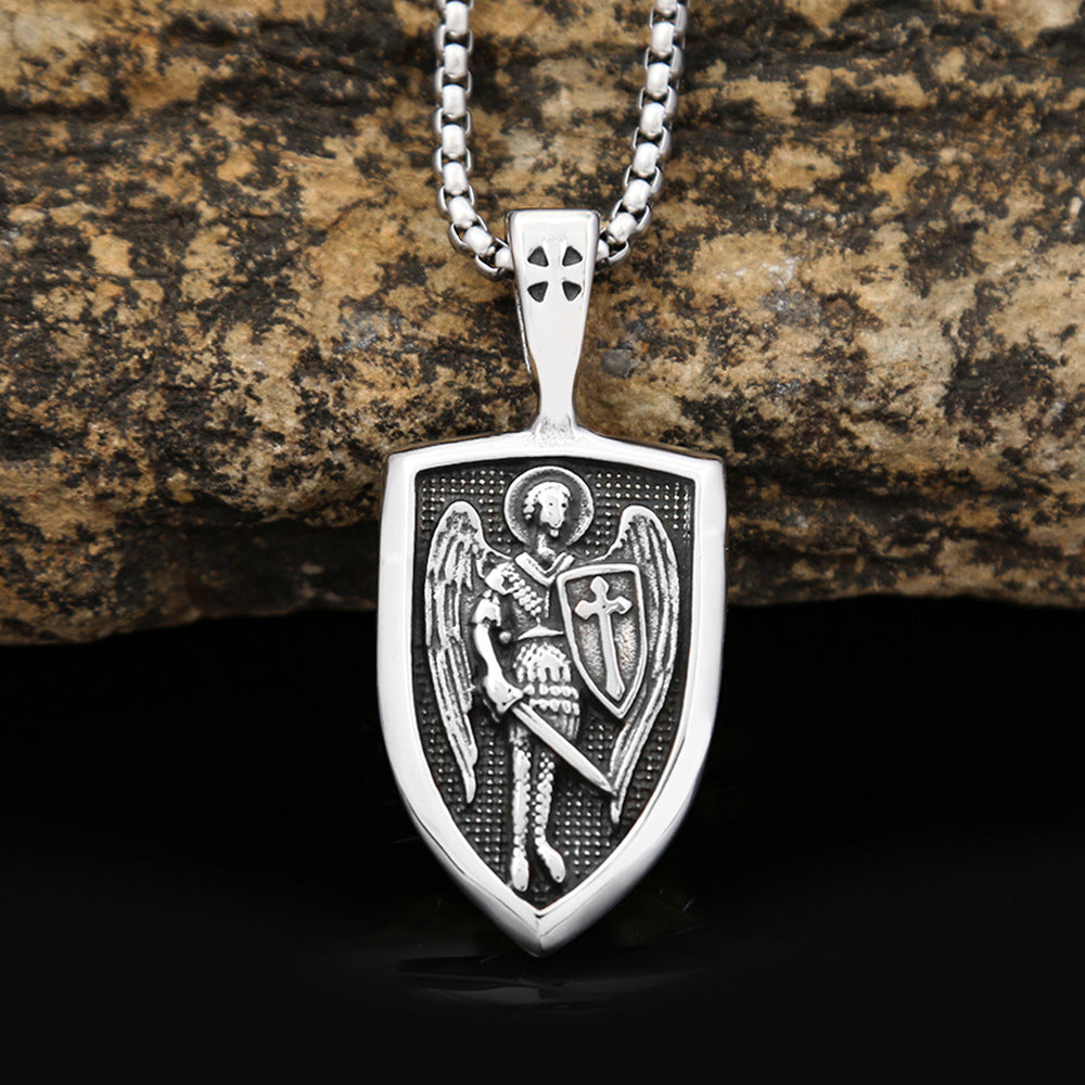 Viking Style Vintage Angel Cross Shield Necklace