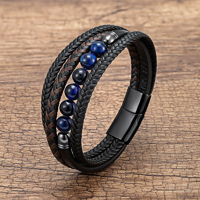 Multi-layer Leather Rope Hand Woven Stone Bracelet