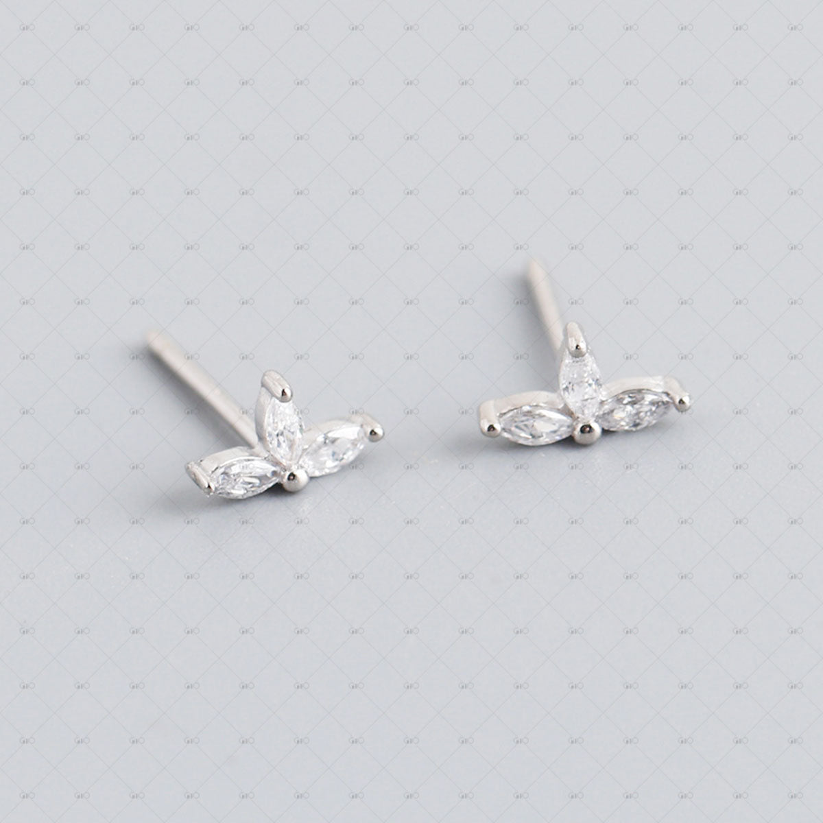 S925 Silver Three-petal Shaped Zircon Earrings