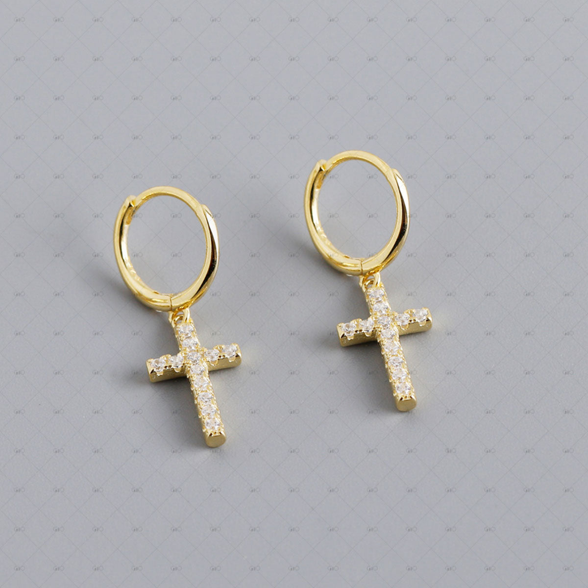 S925 Silver Cross Shape Zircon Round Earrings