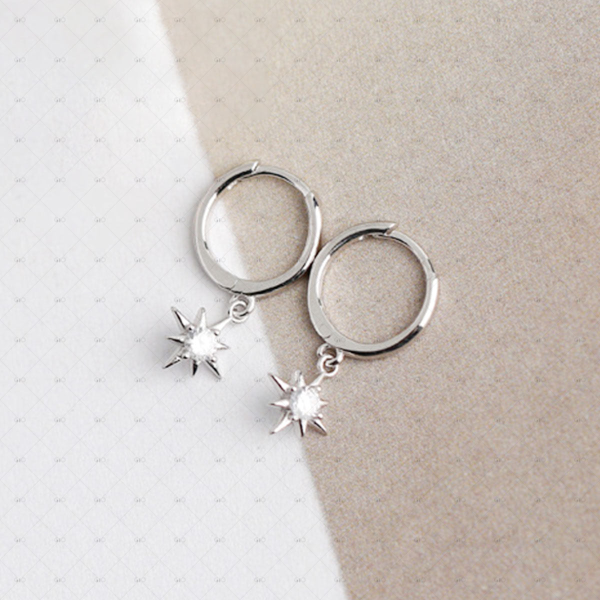 S925 Silver Eight-pointed Star Shaped Small Sun Zircon Earrings