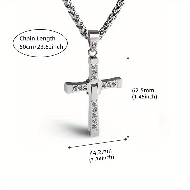 Men's Cross Necklace, Stainless Steel Twistable Cross Pendant