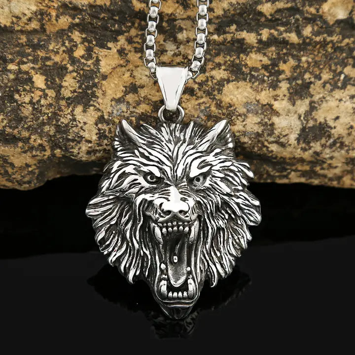 Viking Style Hip-Hop Wolf Head Necklace