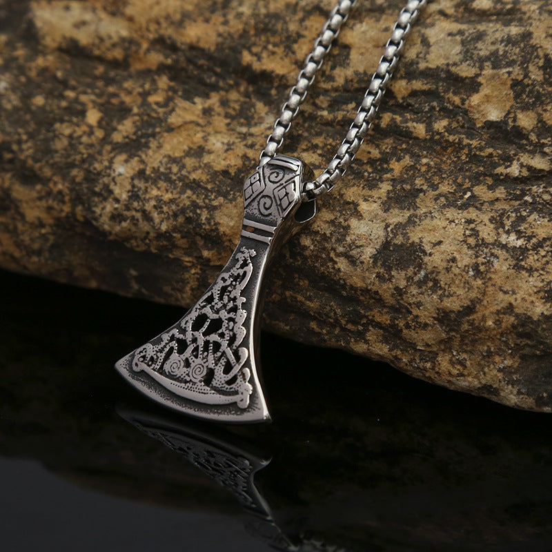 Men's Viking Style Hollow Pattern Axe Necklace