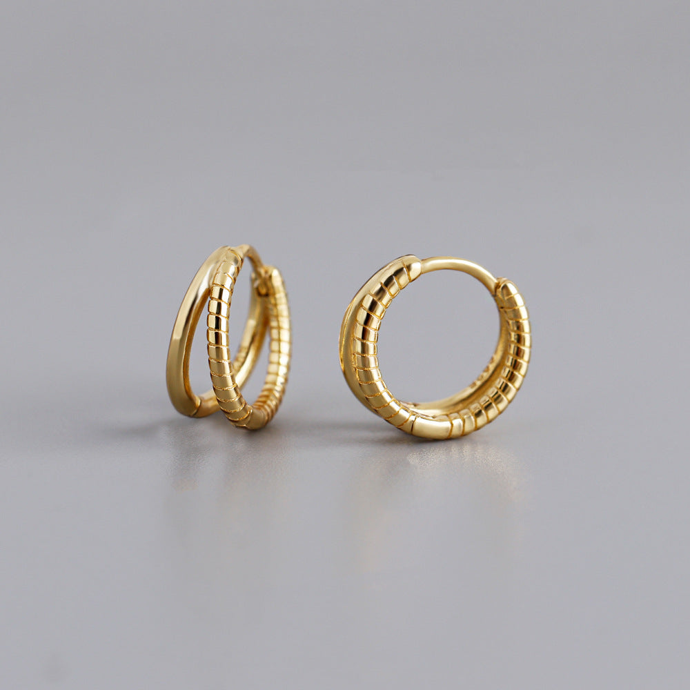 S925 Silver Double Circle Thread Design Earrings