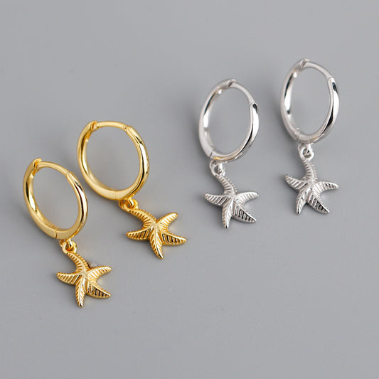 S925 Silver Starfish Shaped Round Earrings