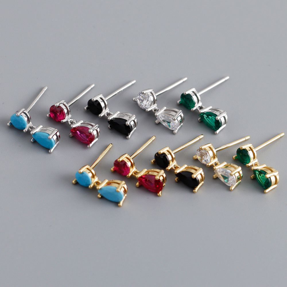 S925 Silver Multi-Color Drop Shape Zircon Earrings