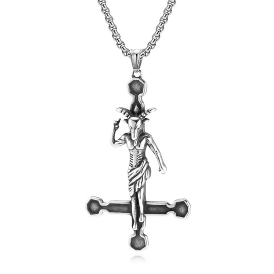 Men's Stainless Steel Necklace Baphomet Goat Satan Cross Demon Lucifer Double-sided Pendant