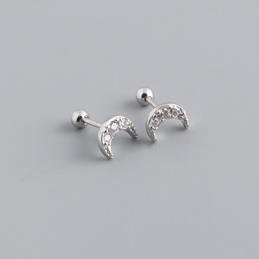 S925 Silver Moon Shaped Zircon Earrings