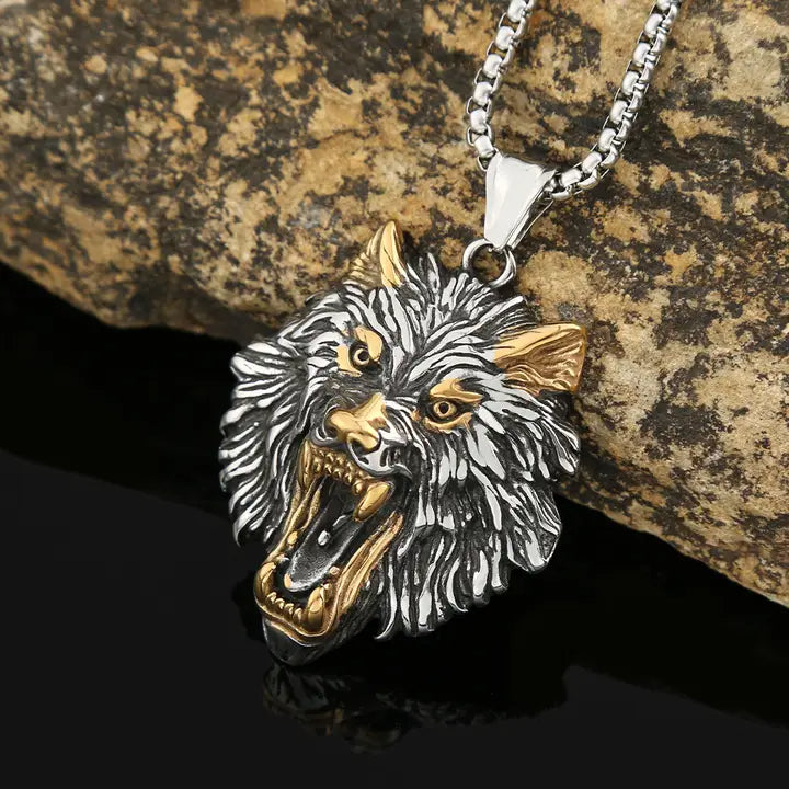 Viking Style Hip-Hop Wolf Head Necklace