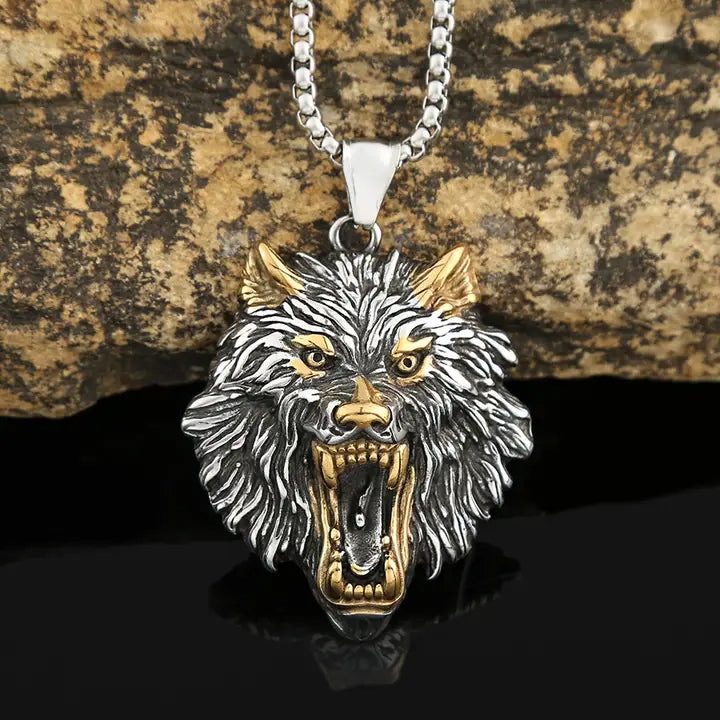 Viking Style Hip-Hop Wolf Head Necklace