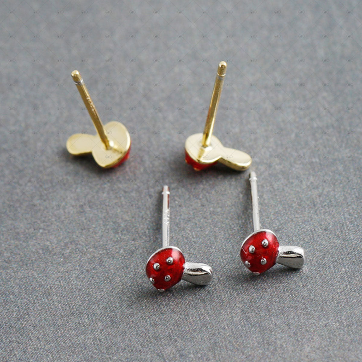 S925 Silver Red Mushroom Shape Oil Drop Earrings