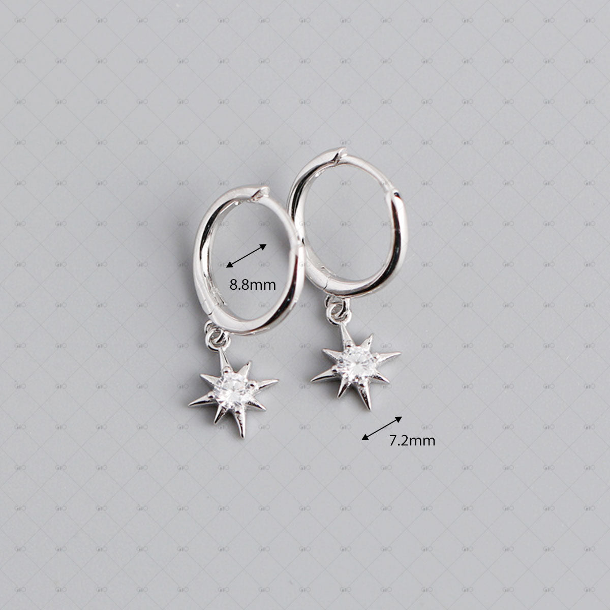 S925 Silver Eight-pointed Star Shaped Small Sun Zircon Earrings