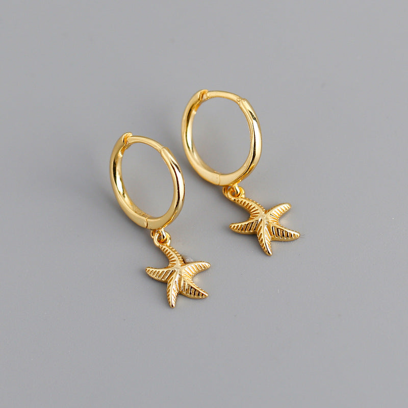 S925 Silver Starfish Shaped Round Earrings