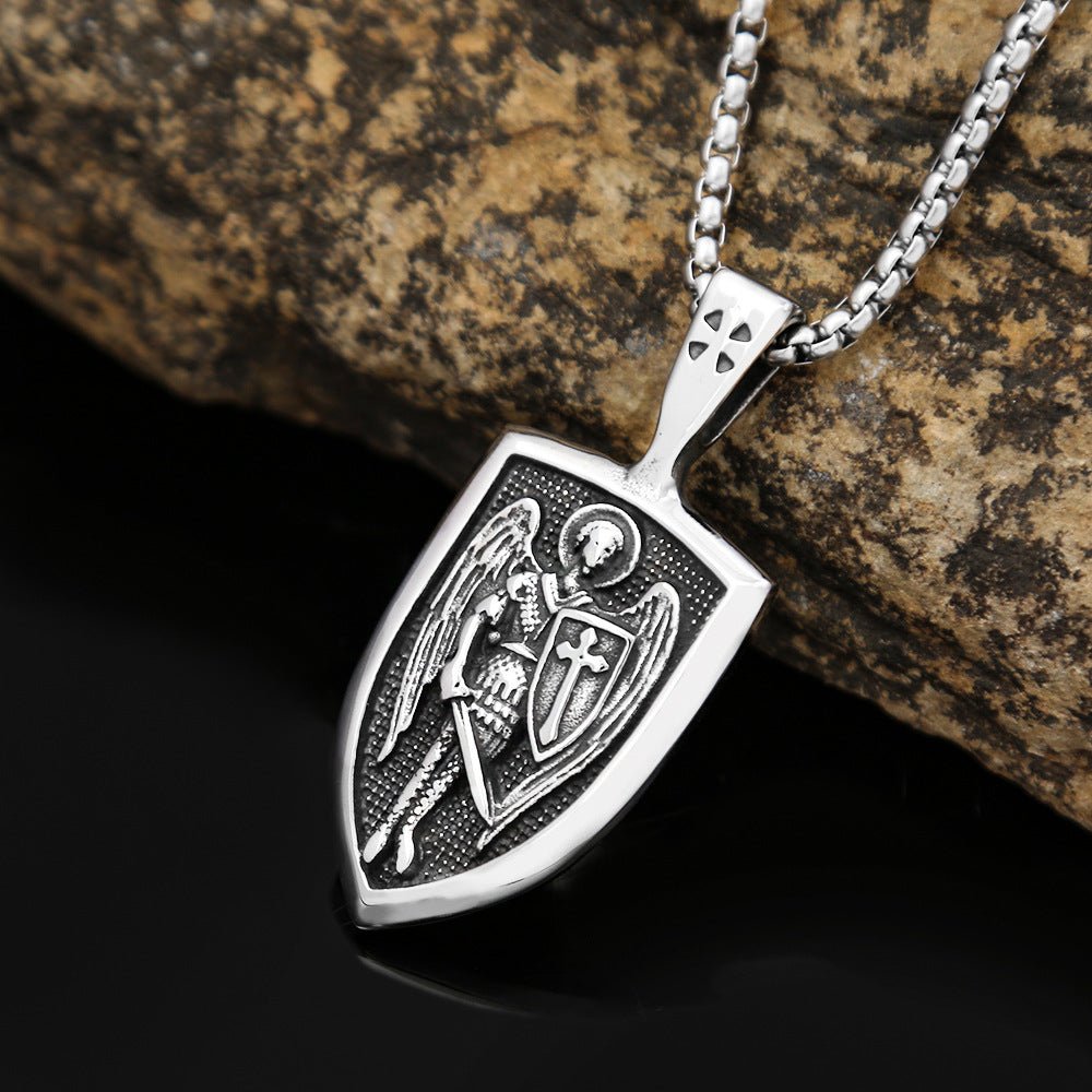 Viking Style Vintage Angel Cross Shield Necklace