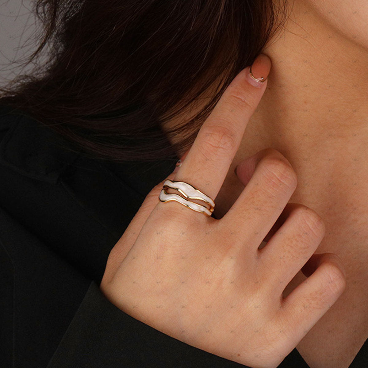 S925 Irregular Geometric Double Layer Enamel Drop Glaze Ring