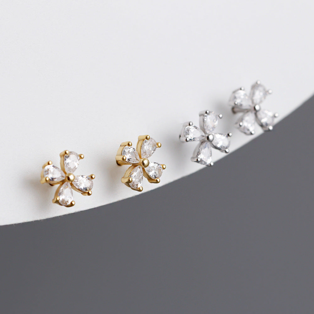 S925 Silver Flower-shaped Zircon Earrings