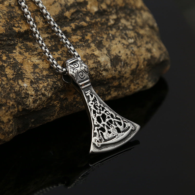 Men's Viking Style Hollow Pattern Axe Necklace