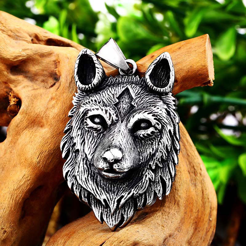 Nordic Retro Men's Punk Viking Wolf Head Pendant