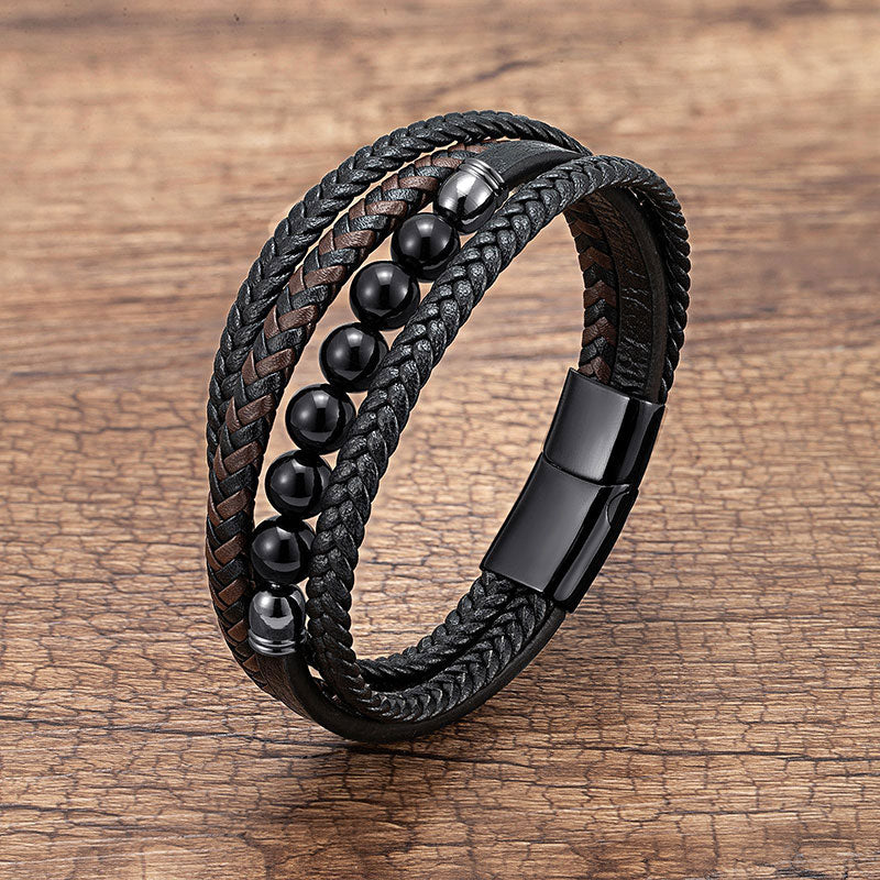 Multi-layer Leather Rope Hand Woven Stone Bracelet