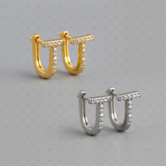 S925 Silver T-shaped Zircon Earrings