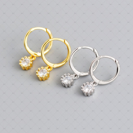 S925 Silver Small Flower Zirconia Round Earrings